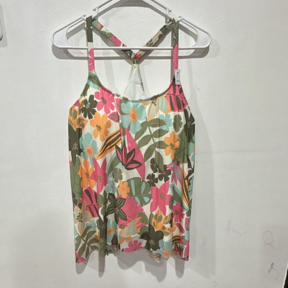 Coco Reef Floral Tropical Tankini Top Built-In Bra Adjustable Straps 34D Multi